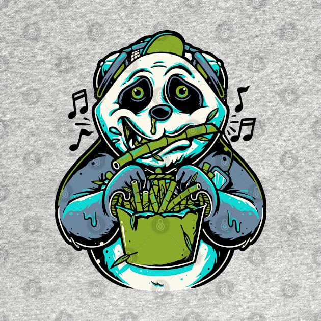 Panda playing bamboo flute by Mako Design 